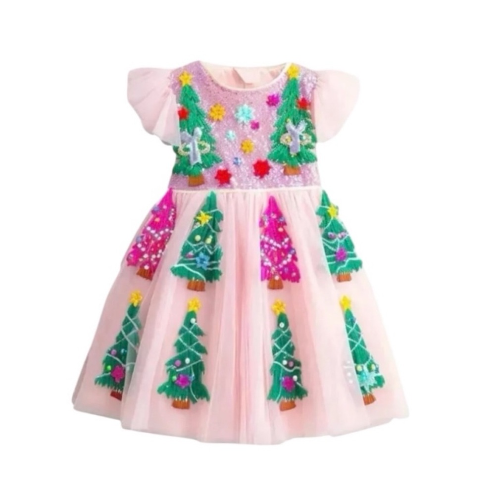 Mini Taylor Toddler Girl Fun Christmas Tree Party Pink Tulle‎ Dress Size 2-3